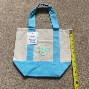 Trader Joes Mini Canvas Tote Bag Pastel Blue NWT Grocery Everyday Bag